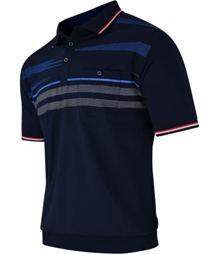 Polo Shirts Herren Kurzarm, Blousonshirts, Gestreifte Polohemden mit Brusttasche aus Baumwoll-Mix (M bis 3XL)