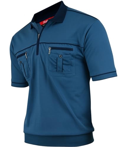 Herren Poloshirt Kurzarm, Polohemd, Gestreifte Blousonshirt mit Brusttasche aus Baumwoll-Mix (M bis 3XL)