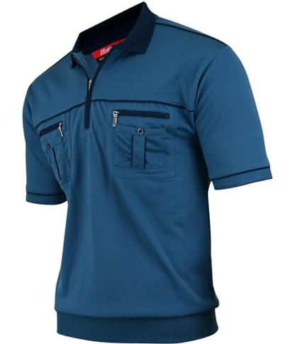 Herren Poloshirt Kurzarm, Polohemd, Gestreifte Blousonshirt mit Brusttasche aus Baumwoll-Mix (M bis 3XL)